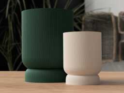 Modern Ribbed Planter With Drip Tray Indoor Plant Pot Contemporary Home Decor Minimalist - thumbnail 1