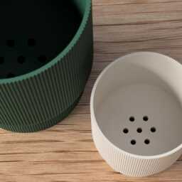 Modern Ribbed Planter With Drip Tray Indoor Plant Pot Contemporary Home Decor Minimalist - thumbnail 4