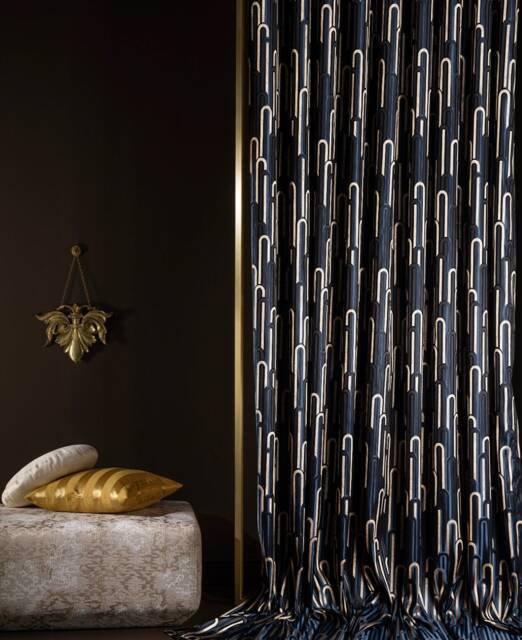 Navy Blue Geometric Curtains Modern Gold Patterned Drapes - image 1