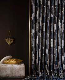 Navy Blue Geometric Curtains Modern Gold Patterned Drapes - thumbnail 1
