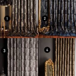 Navy Blue Geometric Curtains Modern Gold Patterned Drapes - thumbnail 2