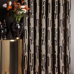 Navy Blue Geometric Curtains Modern Gold Patterned Drapes - thumbnail 3