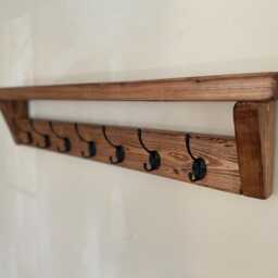 Farmhouse Coat Rack Shelf - 10 Black Hooks Rustic Wooden Hallway Organizer - thumbnail 3
