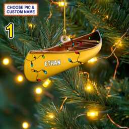 Custom Name Canoe Xmas Personalized Ornament, Christmas Tree Hanging Decor, 2D Flat Ornament - thumbnail 1