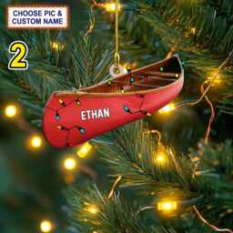 Custom Name Canoe Xmas Personalized Ornament, Christmas Tree Hanging Decor, 2D Flat Ornament - thumbnail 2