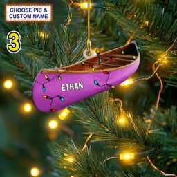 Custom Name Canoe Xmas Personalized Ornament, Christmas Tree Hanging Decor, 2D Flat Ornament - thumbnail 3