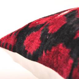 Red Black Silk Velvet Ikat Pillow Cover, Accent Cushion - thumbnail 4