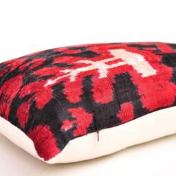 Red Black Silk Velvet Ikat Pillow Cover, Accent Cushion - thumbnail 3