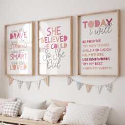 Set Of 3 Girls Personalised Affirmation Prints, Nursery Bedroom Decor, Motivational Playroom, Wall Art - thumbnail 1