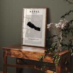Nepal Map Vintage Abstract Wall Art Print Picasso + Matisse Inspired Travel Poster - thumbnail 1