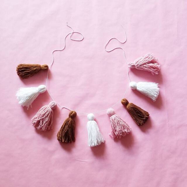 Gingerbread Yarn Tassel Garland - Christmas Holiday Decor - Wall Hanging - Home Boho Decor - image 1