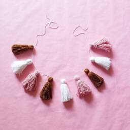 Gingerbread Yarn Tassel Garland - Christmas Holiday Decor - Wall Hanging - Home Boho Decor - thumbnail 1
