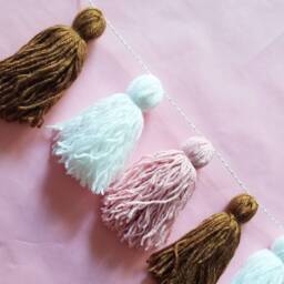 Gingerbread Yarn Tassel Garland - Christmas Holiday Decor - Wall Hanging - Home Boho Decor - thumbnail 2
