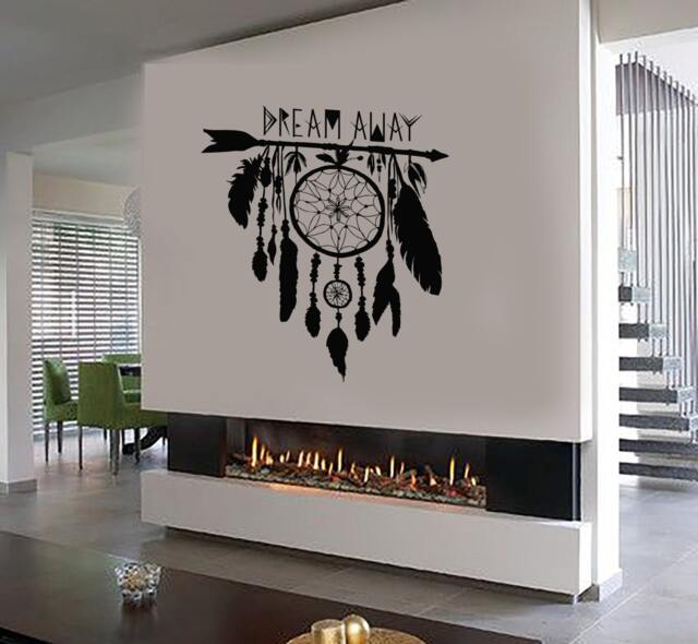 Wall Vinyl Decal Bedroom Decor Dreamcatcher Dream Snare Quote Away Modern Ethnic Home - #1075Di - image 1