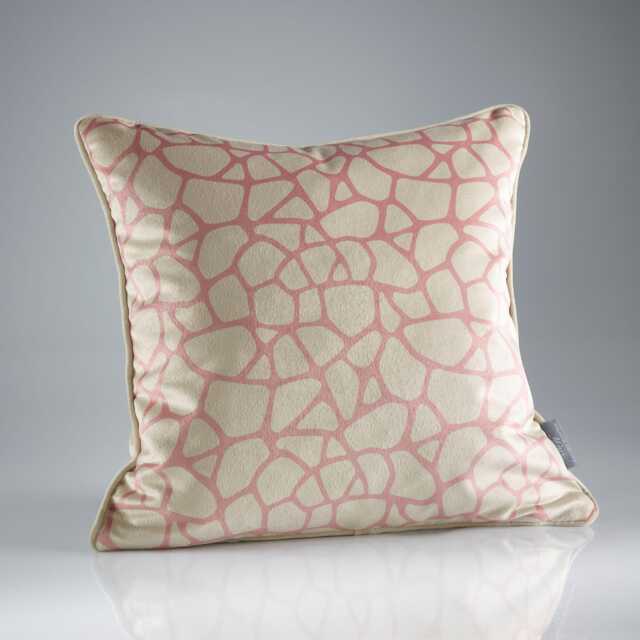 Giraffe Print Velvet Cushion Rose Pink & Cream, Feather Filled - image 1