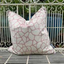 Giraffe Print Velvet Cushion Rose Pink & Cream, Feather Filled - thumbnail 2