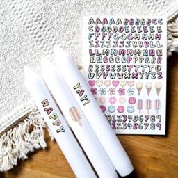 Candle Tattoos Various Motifs - Water Slide Film Decorate Candles Sayings Be Happy Abc - thumbnail 1