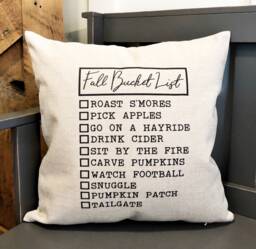 Fall Bucket List Linen Pillow Cover - Farmhouse Autumn Decor - thumbnail 1