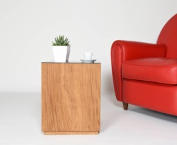 Square Coffee Table in Oak & Black Corian - thumbnail 1
