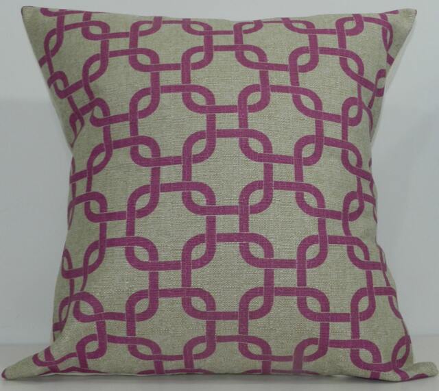 New 18x18 Inch Designer Handmade Pillow Case in Fuschia & Taupe Lattice