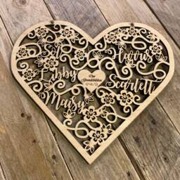 Personalised Wooden Family Heart Papercut Style Grandparent Gift - thumbnail 3