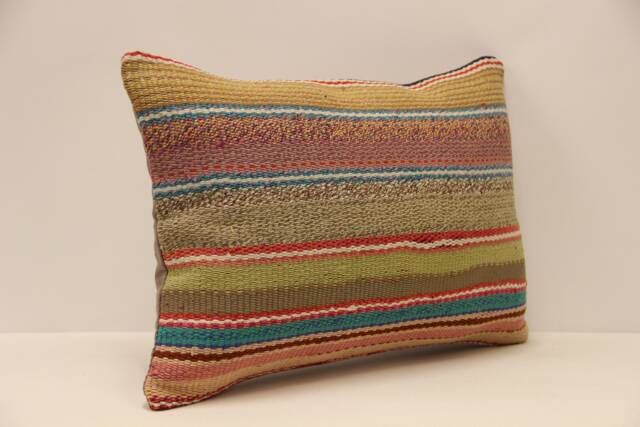 Wool Kilim Lumbar Pillow Cover, Boho Throw Cushion - 14x20 In - image 1