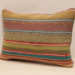 Wool Kilim Lumbar Pillow Cover, Boho Throw Cushion - 14x20 In - thumbnail 3