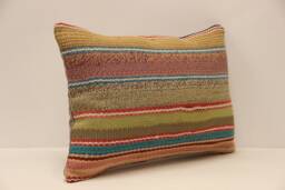 Wool Kilim Lumbar Pillow Cover, Boho Throw Cushion - 14x20 In
