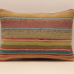 Wool Kilim Lumbar Pillow Cover, Boho Throw Cushion - 14x20 In - thumbnail 2