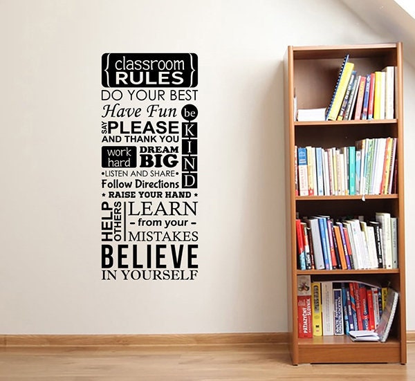Classroom Rules Wall Decal Vinyl Sticker Education Poster Study Inspirational Quote School Art Teacher Learning Decor Sign 12Qs - image 1