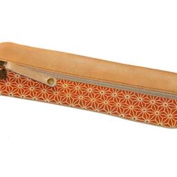 Elegant Pencil Case Leather & Fabric Orange Japan - thumbnail 2