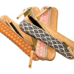 Orange Japanese Pencil Case Leather & Fabric Case Leather Fabric Orange Japan - thumbnail 4