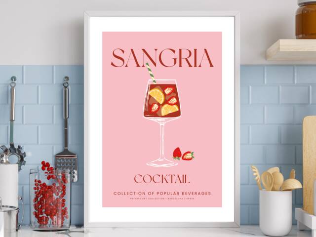 Sangria Cocktail Art Print Poster - Party Signature Drink Sign Trendy Wall Decor Minimalist Elegant Retro Gift A5 A4 A3 - image 1