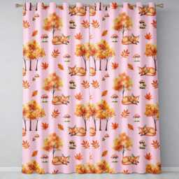 Sleeping Fox Autumn Leaves Mushrooms Forest Seamless Pattern Dusty Pink Readymade Eyelet Ring Top Thermal 100% Blackout Curtains - thumbnail 2