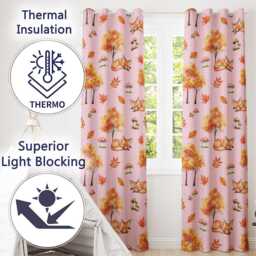 Sleeping Fox Autumn Leaves Mushrooms Forest Seamless Pattern Dusty Pink Readymade Eyelet Ring Top Thermal 100% Blackout Curtains - thumbnail 3