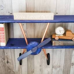 xl Navy Blue Airplane Shelf, Biplane Aircraft, Decor - thumbnail 2