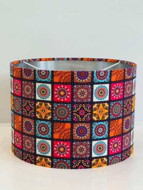 New Handmade Multicoloured Moroccan Tile Pattern Drum Lamp Shade 30 cm X 21cm H Silver Lining Suitable For Tables & Ceilings - image 1