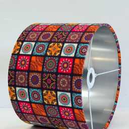 New Handmade Multicoloured Moroccan Tile Pattern Drum Lamp Shade 30 cm X 21cm H Silver Lining Suitable For Tables & Ceilings - thumbnail 3