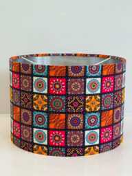 New Handmade Multicoloured Moroccan Tile Pattern Drum Lamp Shade 30 cm X 21cm H Silver Lining Suitable For Tables & Ceilings