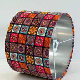 New Handmade Multicoloured Moroccan Tile Pattern Drum Lamp Shade 30 cm X 21cm H Silver Lining Suitable For Tables & Ceilings - thumbnail 2