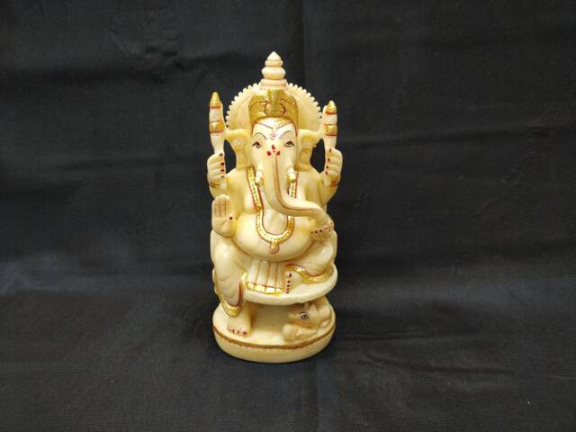 Ganesha Statue, Hand Painted Cultured Marble Lord Ganesh Idol, Elephant Headed Hindu God Of Good Luck & New Beginning, Spiritual Gift, Altar - image 1