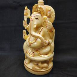 Ganesha Statue, Hand Painted Cultured Marble Lord Ganesh Idol, Elephant Headed Hindu God Of Good Luck & New Beginning, Spiritual Gift, Altar - thumbnail 3