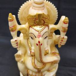 Ganesha Statue, Hand Painted Cultured Marble Lord Ganesh Idol, Elephant Headed Hindu God Of Good Luck & New Beginning, Spiritual Gift, Altar - thumbnail 4