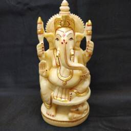 Ganesha Statue, Hand Painted Cultured Marble Lord Ganesh Idol, Elephant Headed Hindu God Of Good Luck & New Beginning, Spiritual Gift, Altar - thumbnail 2