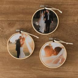 Set Of 3 Photo Embroidery Hoop Christmas Tree Decorations, Personalised Hoop, Ornament, Gift For Her - thumbnail 1