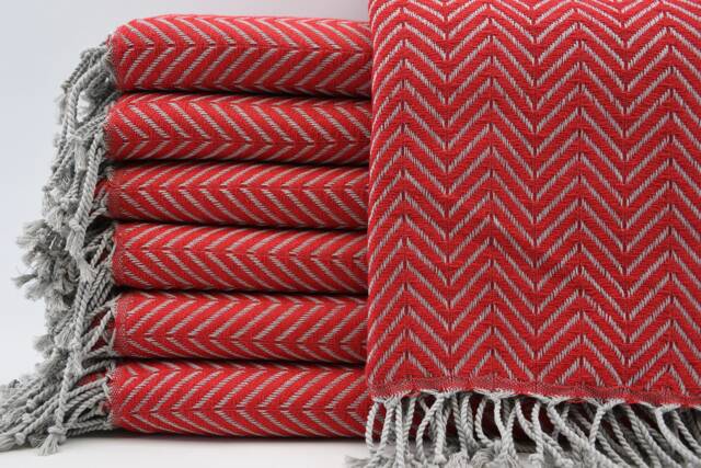 "Turkish Towel, Red & Gray Towel, 40""x70" - image 1