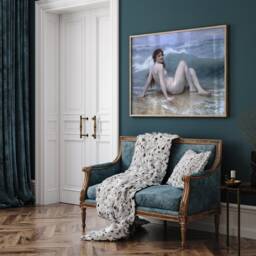 Sea Nymph Art Print, The Wave Canvas, French Wall Decor, Rococo Art, Seascape Poster, Classic Female Figure Painting, Bathroom Decor - thumbnail 3
