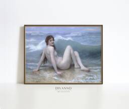 Sea Nymph Art Print, The Wave Canvas, French Wall Decor, Rococo Art, Seascape Poster, Classic Female Figure Painting, Bathroom Decor - thumbnail 1