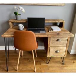 Industrial Reclaimed Solid Wood Desk With Side Drawers - thumbnail 1