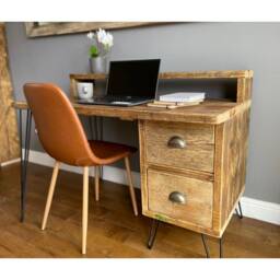 Industrial Reclaimed Solid Wood Desk With Side Drawers - thumbnail 2